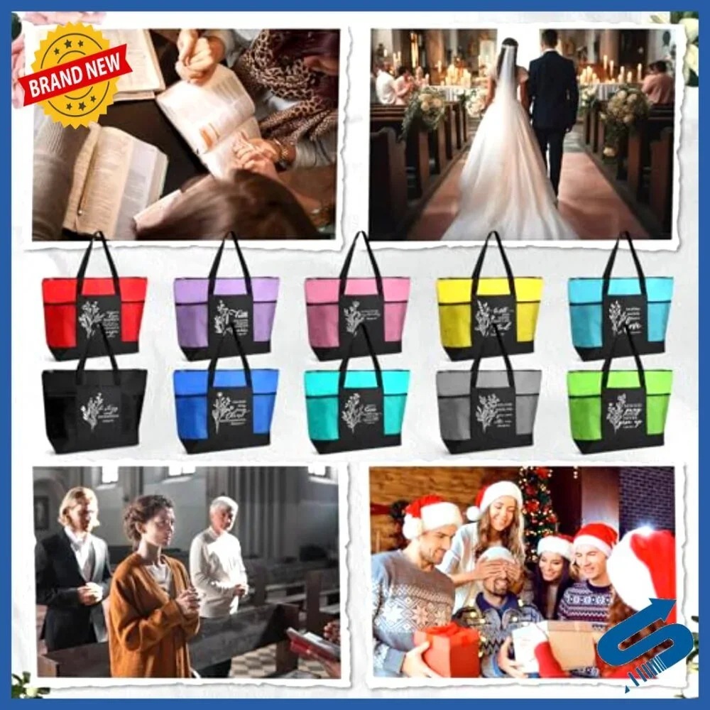Religious Tote Bags Bulk Set with Zipper Pockets Boho Style Church Gifts